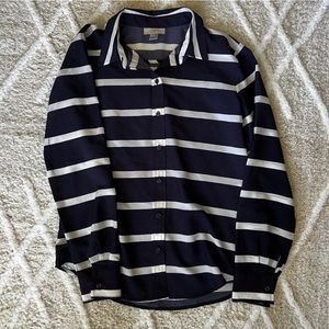 Blue and White Women’s striped Loft Button Down Blouse XS